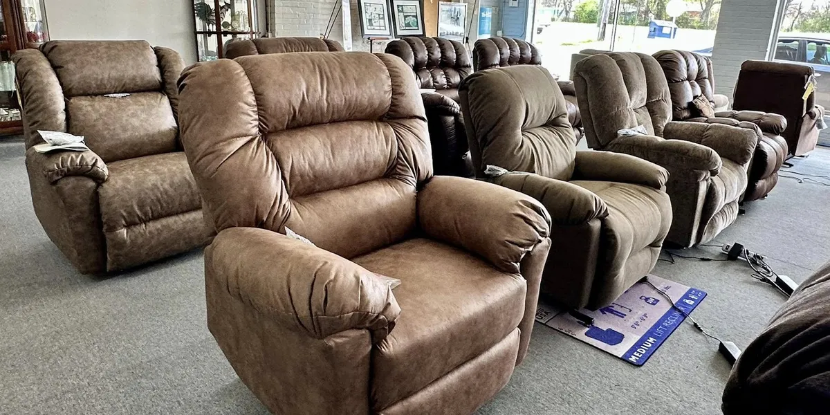 Spacious showroom of Daniel Appliance & Furniture on Louisville Ave featuring arranged furniture sets and major appliance...