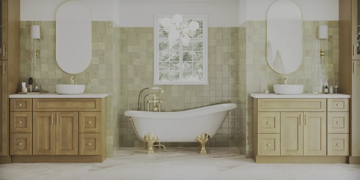 Warehouse-style home improvement store with gated side delivery area, displaying windows, cabinets and flooring materials...