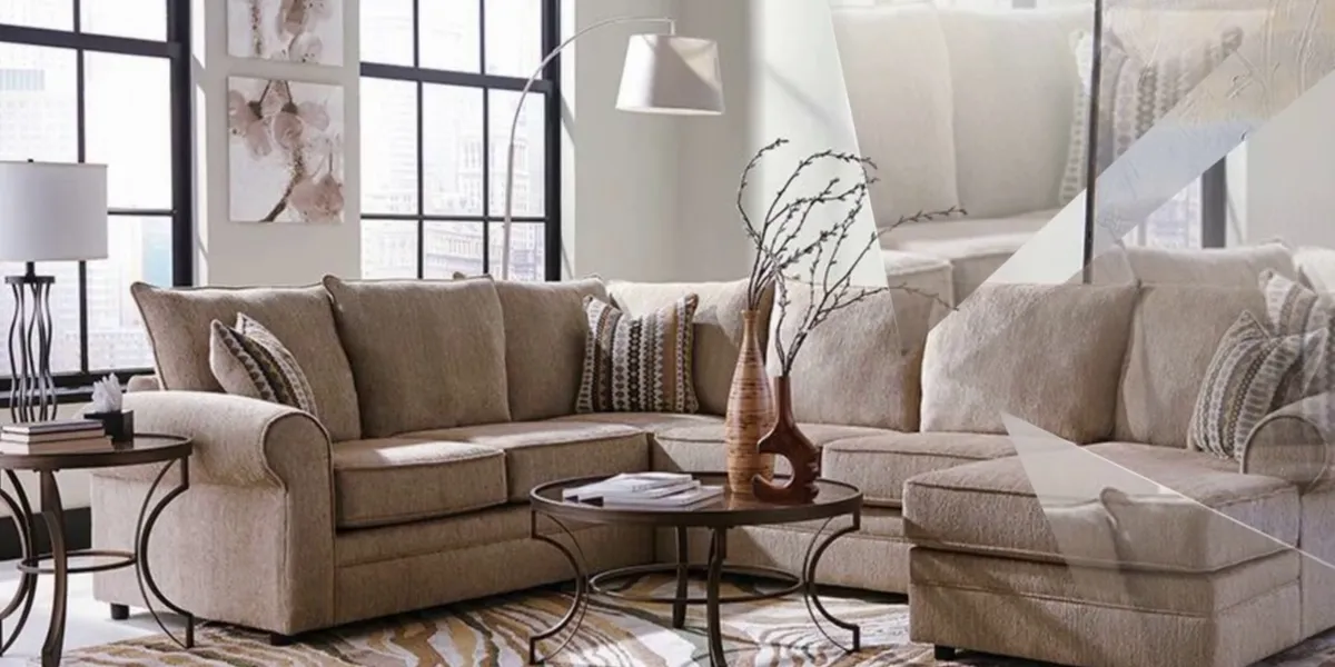 Sparsely stocked furniture showroom in downtown Monroe with a mix of home furnishing pieces displayed in an open floor...