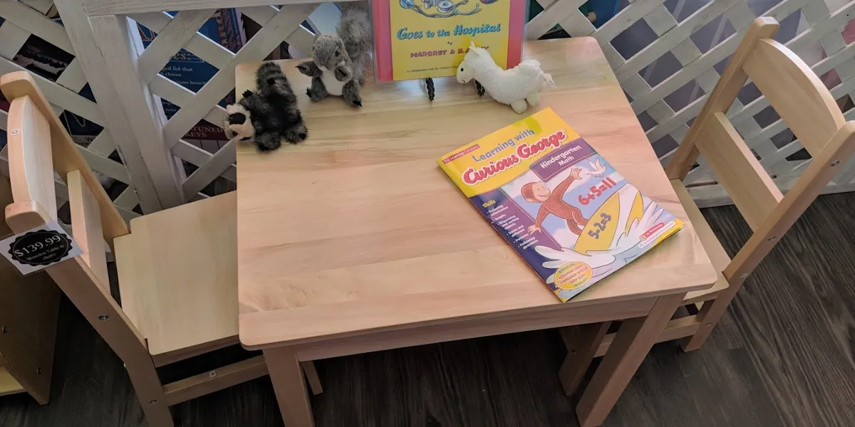 Merchandise-filled gift shop with educational supplies and home decor items arranged in browsable aisles, creating a...