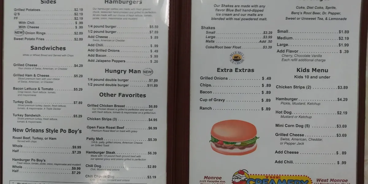 Retro 50's-style diner with nostalgic decor, serving smash burgers and ice cream at counter and booth seating in West Monroe.