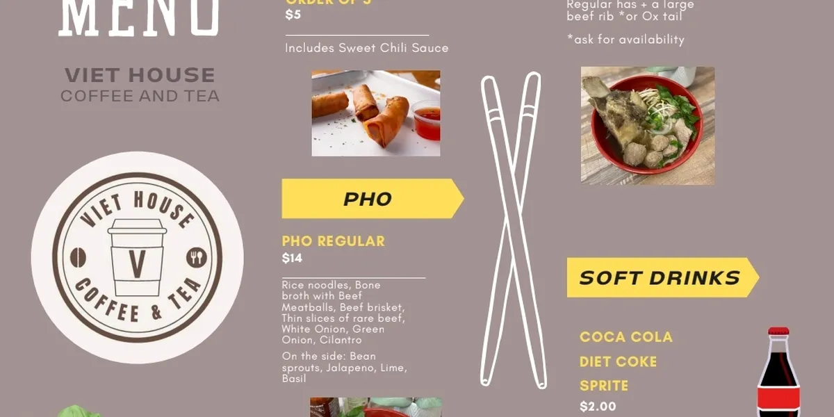 Bright, immaculately clean coffee shop with Vietnamese menu offerings, featuring colorful boba drinks and coffee in a...