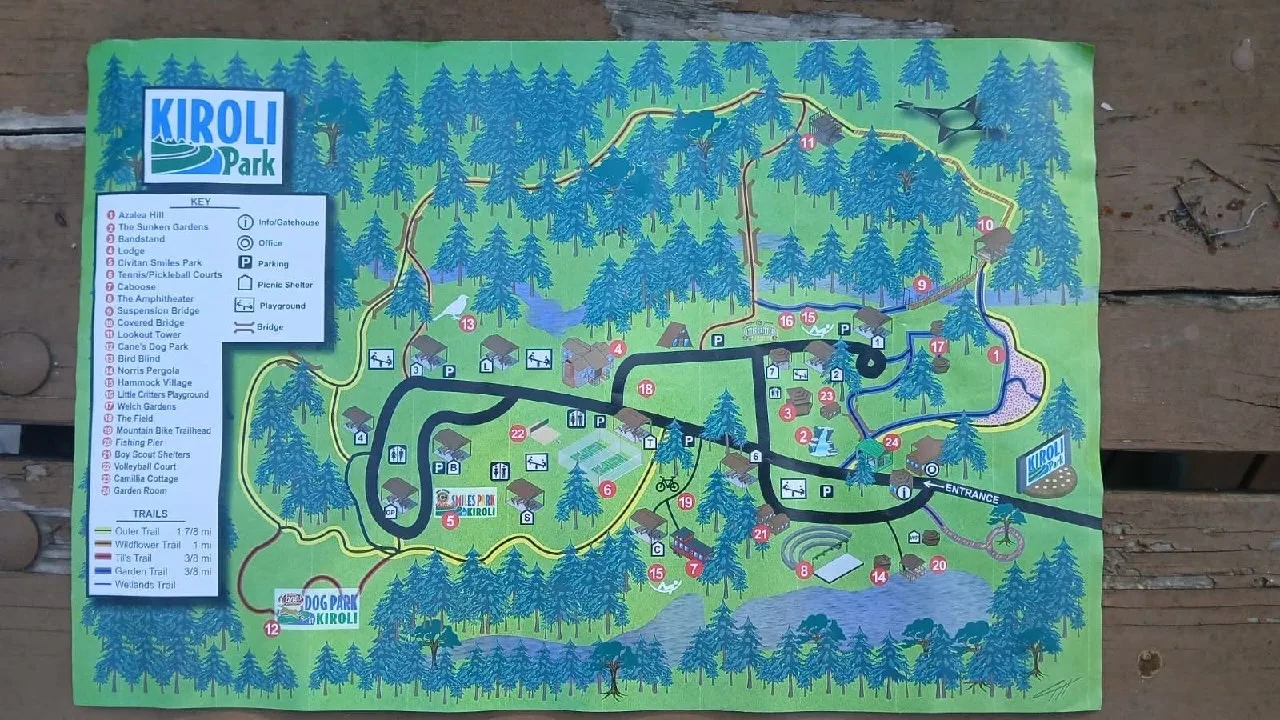 A map of Kiroli Park showing trails and points of interest.